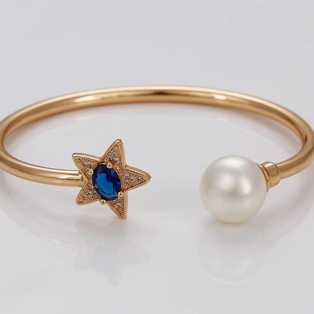 Sapphire Amethyst Ruby Star 18k Gold Plated Open Bangle - Picture 7 of 11